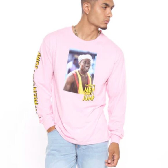 NWT Men's M "White Men Can't Jump" Throwback Long Sleeve Graphic Tee, Pink - Picture 1 of 4